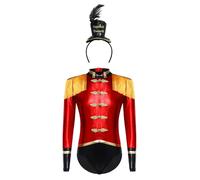 Runhomal Circo Mago Styling Suit Girl Set 4 piezas superficie brillante Flecos Justaucrops vestido + invernadero - Cabeza de plumas mágicas Halloween rojo negro B 5-6 años