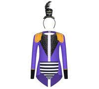 Runhomal Circo Mago Styling Suit Niña Set 4 piezas brillantes Flecos Justaucrops Combinación + Diadema de plumas mágicas Halloween 6-16 años, color morado y negro 7-8 años
