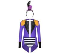 Runhomal Circo Mago Styling Suit Niña Set 4 piezas brillantes Flecos Justaucrops Combinación + Diadema de plumas mágicas Halloween 6-16 años, morado 11-12 años