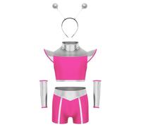 Runhomal Conjunto Alien Niño Niña Trajes De Halloween Trajes De Juego De Rol Fiesta Tema Del Espacio Carnaval Navidad 3-16 Años Rosa brillante plata 9-10 años