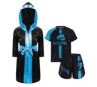 Runhomal Conjunto de Boxeo Tailandés para Niños, Short de Boxeo, Bata de Entrenamiento para Boxeo, Kickboxing, Deporte de Combate, 5-16 Años, azul celeste, 15-16 años