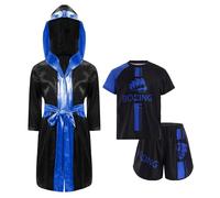 Runhomal Conjunto de Boxeo Tailandés para Niños, Short de Boxeo, Bata de Entrenamiento para Boxeo, Kickboxing, Deporte de Combate, 5-16 Años, azul, 13-14 Años