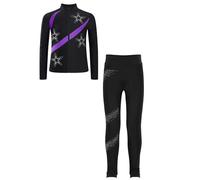 Runhomal - Conjunto de chaqueta de patinaje artístico para niña y pantalón para deporte y danza yoga Workout 5-14 años, morado, 9-10 Años