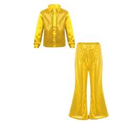 Runhomal Conjunto de Disfraz Disco para Niña, Conjunto de Ropa y Pantalón de Baile Hip Hop Jazz, Dorado, 9-10 años