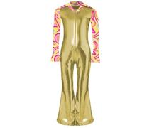 Runhomal Disfraces Disco Niño empalme Impreso Color Metálico Brillante Girar Cuello Manga Larga acampanada Cremallera Pantalones acampanados Pantalones Unidos Oro 7-8 años