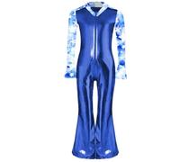 Runhomal Disfraces Disco Niño empalme Impreso Color Metálico Brillante Girar Cuello Manga Larga acampanada Cremallera Pantalones acampanados Pantalones Unidos Azul Real 7-8 años