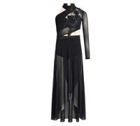 Runhomal - Disfraz de baile lírico para niñas de un solo hombro vestido de baile contemporáneo niño niña vestido lírico de ballet niño, Negro , 9-10 Años