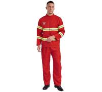 Runhomal - Disfraz de bombero para adulto, uniforme para hombre, con casco, conjunto de cosplay, disfraz de Halloween, carnaval, rojo, XS