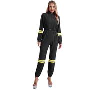 Runhomal - Disfraz de bombero para mujer, uniforme de bombero, adulto, disfraz de Halloween, carnaval, color negro
