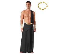 Runhomal Disfraz de César para Hombre Adulto, Vestido Romano Griego, Toga, Cosplay, Carnaval, Fiesta, S-3XL, Negro, L