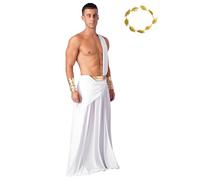 Runhomal Disfraz de César para Hombre Adulto, Vestido Romano Griego, Toga, Cosplay, Carnaval, Fiesta, S-3XL, Blanco, L