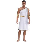 Runhomal - Disfraz de dioses griego para hombre, adulto, emperador romano César griego, traje de Dios, griego, griego, romano, Halloween, carnaval, fiesta B, blanco, M