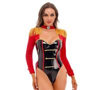 Runhomal - Disfraz de leotardo para mujer, manga larga, circo, señor, leal, adulto, Ringmaster Halloween, disfraz de carnaval S-4XL, rojo / negro, XXL