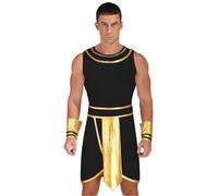 Runhomal - Disfraz de toge griego para hombre, talla griega, toga, falda de Halloween, disfraz emperador romano, hombre, roma, príncipe rey, Halloween, carnaval, cosplay, color negro