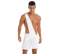 Runhomal - Disfraz romano para hombre, disfraz de Dios griego, Toga, traje de emperador romano, hombre griego, Toga, Roma, príncipe rey, Halloween, carnaval, Cosplay S-3XL, blanco M