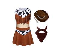 Runhomal Justaucrops Vestido Películas para niños Western Cowboy Disfraz Disfraz Halloween Sombrero Bufanda acampanado Pantalones Set Espectáculo de Navidad Carnaval 5-16 años Marrón oscuro 5-6 años