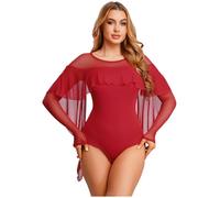 Runhomal Leotardo Danza Latina Mujer Bata De Baile Salsa Latina Vestido De Rumba Body Mujer Traje Alto Volante Leotardo Lentejuelas, rojo, M