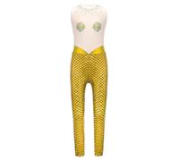 Runhomal Mono Chica Impresión Conchas Rhinestone Brillante Princesa Cuello Redondo Sin Mangas Pantalones Largos Juego Papel Fiesta Tema Espectáculo Oro 9-10 años