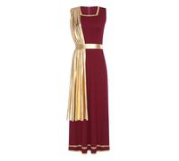 Runhomal Mono de cuello cuadrado sin mangas de Phnom Penh para mujer, vestido griego romano antiguo plisado colgantes brillantes metálicos para Halloween Borgoña XL