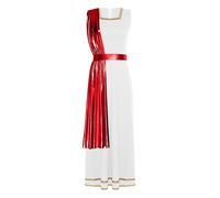 Runhomal Mono de cuello cuadrado sin mangas de Phnom Penh para mujer vestido griego romano antiguo plisado colgantes brillantes metálicos se adapta a Halloween blanco rojo XL