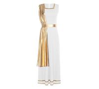 Runhomal Mono de cuello cuadrado sin mangas de Phnom Penh para mujer vestido griego romano antiguo plisado colgantes brillantes metálicos para Halloween oro blanco M
