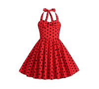 Runhomal Niños Vestidos Estilo de los 50 años para Niñas Vestidos Vintage 50 años para Niñas Reunión Familiar Graduación Fin de Estudios, Puntos rojos y negros, 6-7 Años