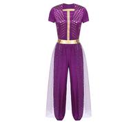 Runhomal Princesa Árabe Pantalones Unidos Mujer Juego De Rol Pantalones De Metal Brillante Con Revestimiento De Tul Con Brillo Trajes De Fiesta De Halloween Púrpura S