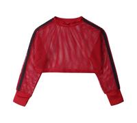 Runhomal Sudadera para Niña con Malla, para Danza Jazz, Mangas Largas, Top Deportivo, para Hip Hop, Deporte, 5 Años - 16 Años, A rojo., 11-12 Años