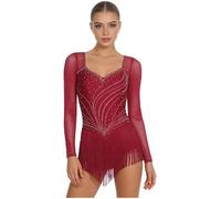 Runhomal traje de baile latino para las mujeres vestido de baile latino vestido para las mujeres ensayo latino ropa traje falda corta rumba, borgoña, L