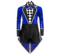 Runhomal Traje De Circo Niño Chico Chica Disfraces De Halloween Disfraz De Juego De Rol Mago Smoking Con Lentejuelas Manga Larga Body Arco 6-16 Años Azul Real 40