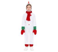 Runhomal Traje de neopreno/Bufanda/Guantes Traje Muñeco Nieve Cosplay 3 unids Niños Mono Capucha Manga Larga Trajes Juego De Rol De Navidad 3-14 Años, blanco, 13-14 Años