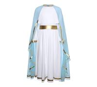 Runhomal - Vestido de manga larga con cuello redondo para niña, cierre de cremallera invisible para Halloween, juego de rol azul 9-10 años
