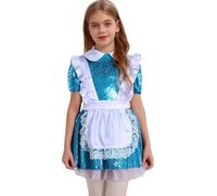 Runhomal Vestido Lentejuelas Bragas Integrado Cremallera Invisible En La Espalda Media Delantal Con Volantes De Encaje Niña Princesa Servienda Halloween Azul 5-6 años