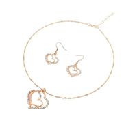 runhuabaihuo Conjunto de 3 piezas joyería en forma corazón, pendientes, collar con colgante for mujer, diamantes imitación moda exquisitos(Gold)