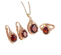 runhuabaihuo Conjunto de anillo y pendientes de collar de rubíes de Plata de Ley 925 for mujer, joyería for fiesta de compromiso(Rosegold)