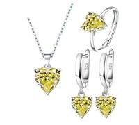runhuabaihuo Conjuntos de regalo de joyería de Color plata de ley 925 for mujer, pendientes de circonita con corazón, colgante, collar, anillo(Yellow)