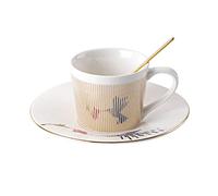RUNLAIKEJI Taza y platillo de reflejo espejo, taza de café con espejo de 8 onzas, taza anamórfica y platillo, taza de café con reflejo en movimiento, taza de café de cerámica