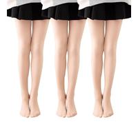 Runmeihe 3PCS Medias Escolares Antideslizantes para Niñas, Medias de Ballet de Punto Elástico de Microfibra 20D y 90D para Ropa Escolar (FR/ES, Edad, 3 años, 4 años, Regular, 90D Skin)
