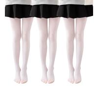 Runmeihe 3PCS Medias Escolares Antideslizantes para Niñas, Medias de Ballet de Punto Elástico de Microfibra 20D y 90D para Ropa Escolar (FR/ES, Edad, 7 años, 9 años, Regular, 90D White)