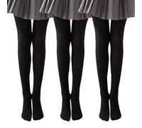 Runmeihe 3PCS Medias Escolares Antideslizantes para Niñas, Medias de Ballet de Punto Elástico de Microfibra 20D y 90D para Ropa Escolar (FR/ES, Edad, 10 años, 13 años, Regular, 90D Black)