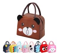 Runmeihe Bolsa Nevera Pequeña Para Niños Niñas Niños Estudiantes, Lunch Bag Reutilizable con Aislamiento,Pequeñas Bolsas de Almuerzo Impermeables Plegables para Viajes Picnic Escuela (Brown Bear)
