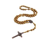 Runmeihe Collar de Rosario con Cruz Católica, Cuentas de Oración de Madera Natural con Medalla Cruz Jesucristo San Benito, para Cristianos Católicos Comunión Religiosa, Bautismo, Misa, Biblia