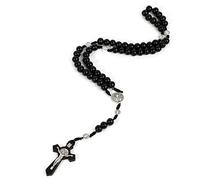Runmeihe Collar de Rosario con Cruz Católica, Cuentas de Oración de Madera Natural con Medalla Cruz Jesucristo San Benito, para Cristianos Católicos Comunión Religiosa, Bautismo, Misa, Biblia