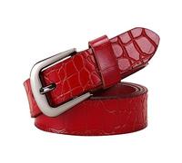 RUNMIND Cinturones de cuero genuino para mujeres, cinturón con hebilla de aleación para hombres, cinturones de jeans de cuero casuales, Rojo, 105cm