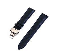 RUNMIND Correas de reloj de cuero genuino, correa con hebilla de mariposa, correa de cuero de repuesto para hombres y mujeres, Azul oscuro, 21mm