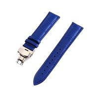 RUNMIND Correas de reloj de cuero genuino, correa con hebilla de mariposa, correa de cuero de repuesto para hombres y mujeres, Azul, 14mm