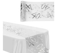 Runner da Tavolo Compleanno 40,Runner da Tavola in Argento Rotolo 28CM x 10M Runner Argento da Tavolo con Lamina D'oro per Compleanni,Feste Decorazioni