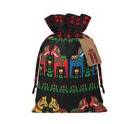 Runner Sueco Dala Horse Folk Color Block Bolsa de regalo con cordón, regalo de vacaciones, suministros de Navidad, decoración de Halloween 4.7 x 6.9 pulgadas