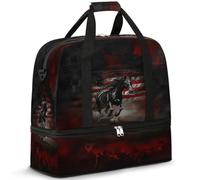 Running Horse - Bolsa de viaje con la bandera de Estados Unidos para mujeres y hombres, bolsa de viaje para fin de semana, plegable, húmeda, separada, bolsa de mano de 47 L para deportes, gimnasio,
