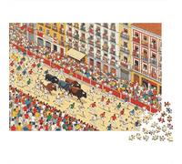 Running of The Bulls Puzzle para Niños y Niñas 1000 Pieza Reciclable Crazy Spain Puzzle Fun and Desafiante Family Game Gran Idea de Regalo for Child‘s Birthday 70x50cm/1000pcs